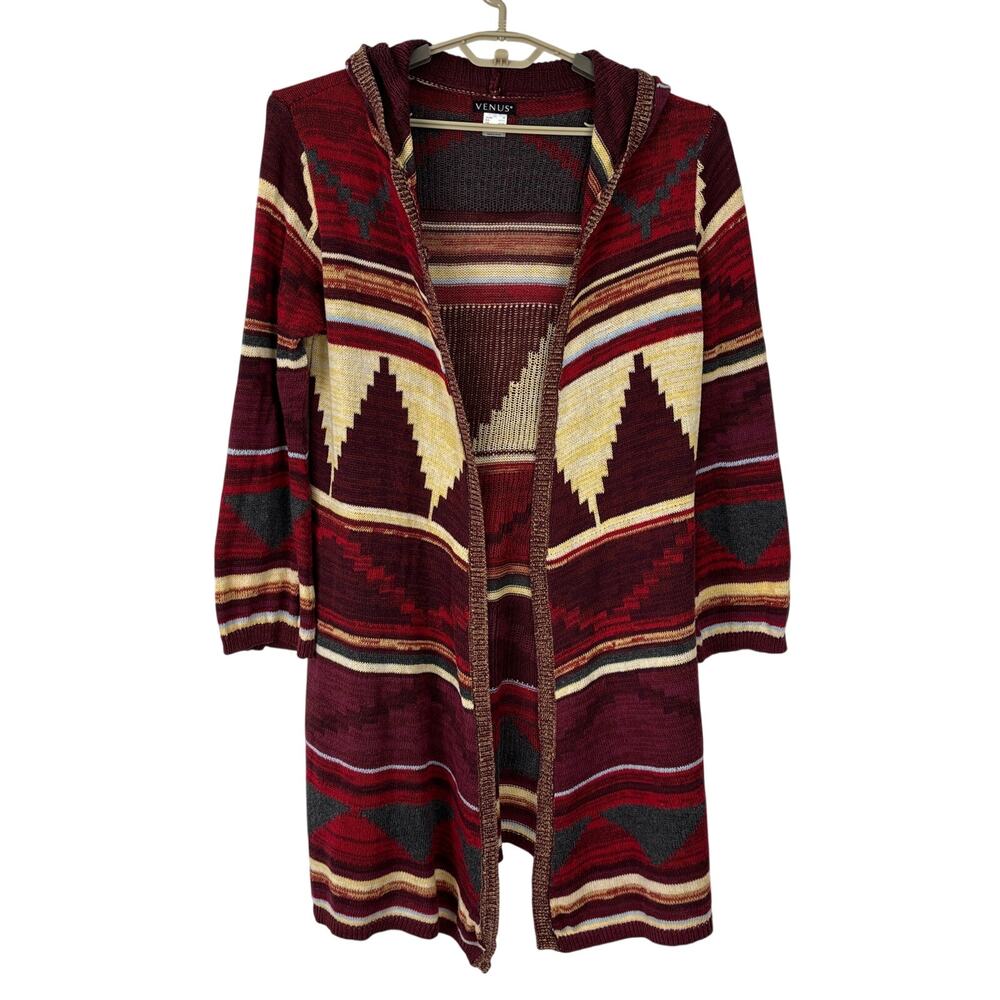 Venus Duster Cardigan Sweater Red Southwestern Coastal Cowgirl Medium cotton